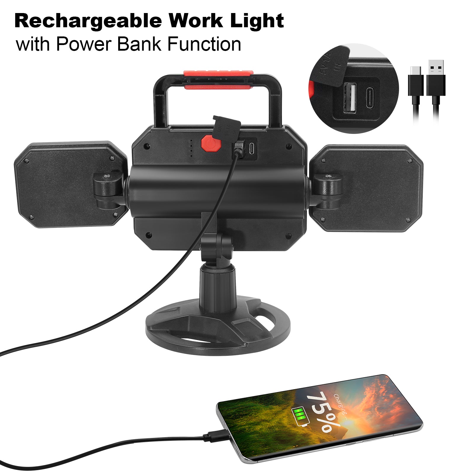 30W LED Work Light with Rechargeable Battery