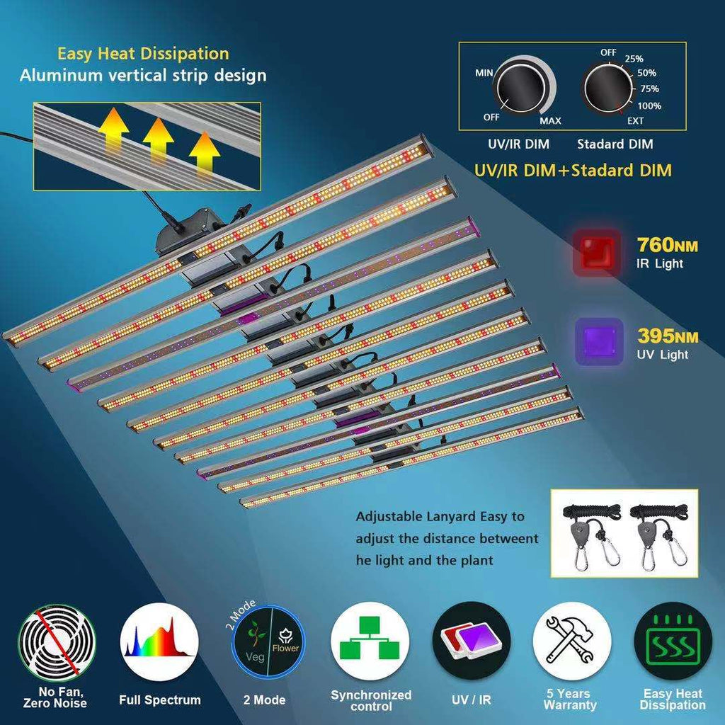 Spiderplus 1060W 12bars 860W 10bars LED Grow Light with Full spectrum Samsung LM281b, UV+IR