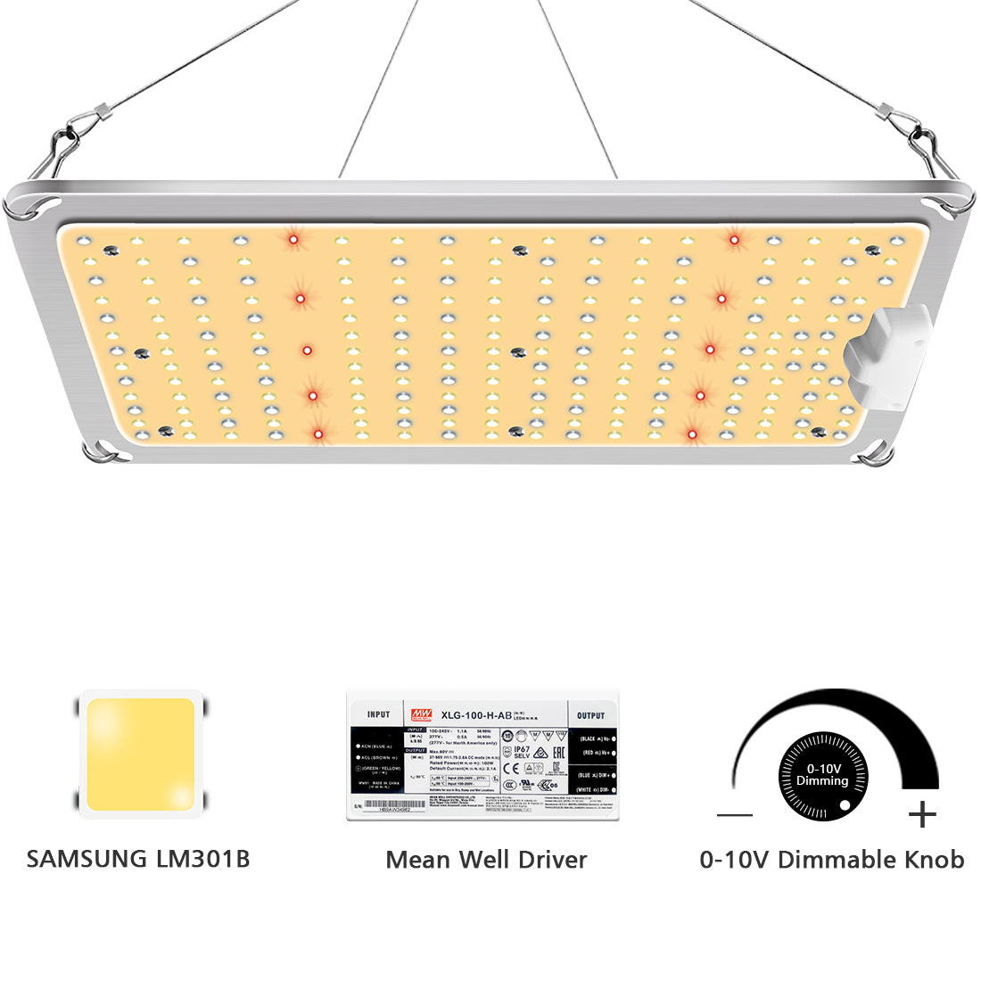 LED Grow Light GL1000 with Samsung LM301 Diodes & MeanWell Driver, 110W Sunlike Full Spectrum for Hydroponic Indoor Plants Veg&Flowering