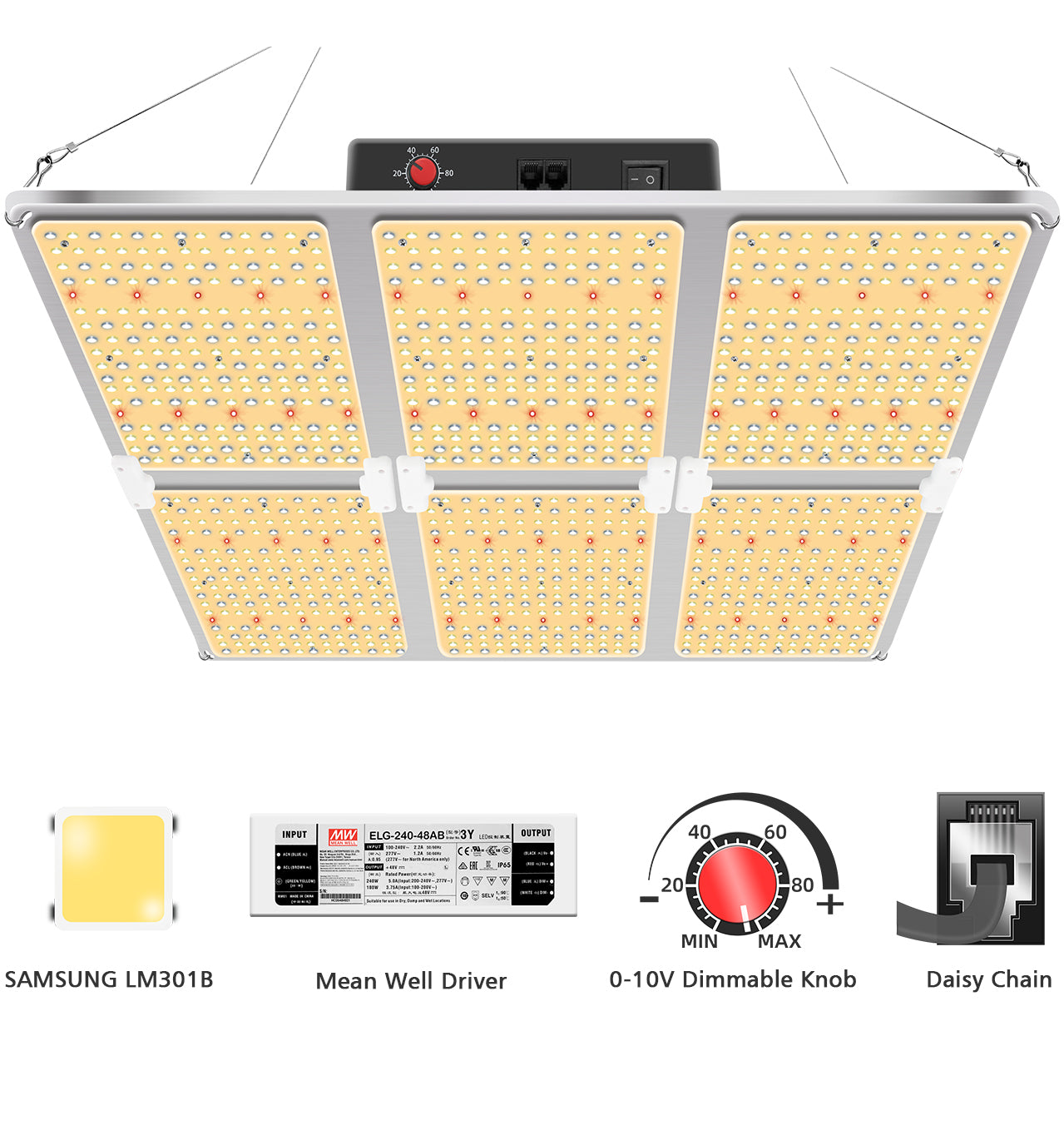 GL6000d/600W LED Grow Light with Samsung LM301&Daisy Chain Dimming, full spectrum for indoor plants